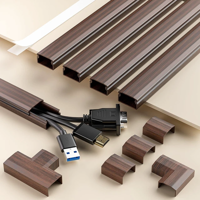 Main image of TV Cord Hider, 71in Cord Cover, 1.18in W X 0.61in H, Darkwood Cord Covers for Wires on Wall, Cable Management Kit Hide 3-4 Wires, TV Wire Hider Wall