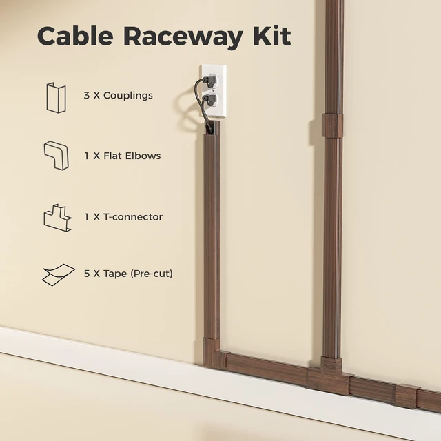 Alt view image 5 of 7 - TV Cord Hider, 71in Cord Cover, 1.18in W X 0.61in H, Darkwood Cord Covers for Wires on Wall, Cable Management Kit Hide 3-4 Wires, TV Wire Hider Wall