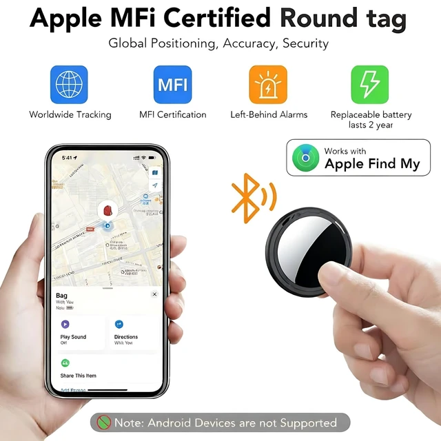 Alt view image 2 of 6 - 2 Pack Apple MFi Certified Tracker Tags Works with Apple Find My (iOS Only) Bluetooth Item Finder Replaceable Battery Waterproof Smart Tag for Keys Wallet Pets Backpack Luggage Bags Worldwide Tracking