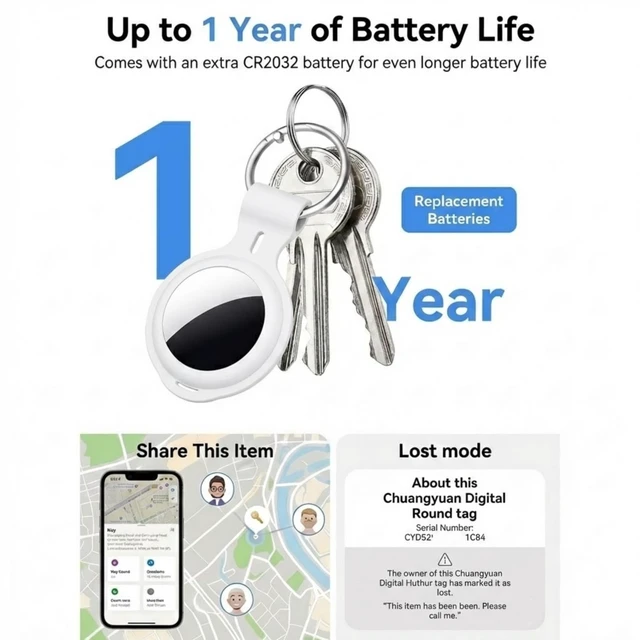 Alt view image 3 of 6 - 2 Pack Apple MFi Certified Tracker Tags Works with Apple Find My (iOS Only) Bluetooth Item Finder Replaceable Battery Waterproof Smart Tag for Keys Wallet Pets Backpack Luggage Bags Worldwide Tracking