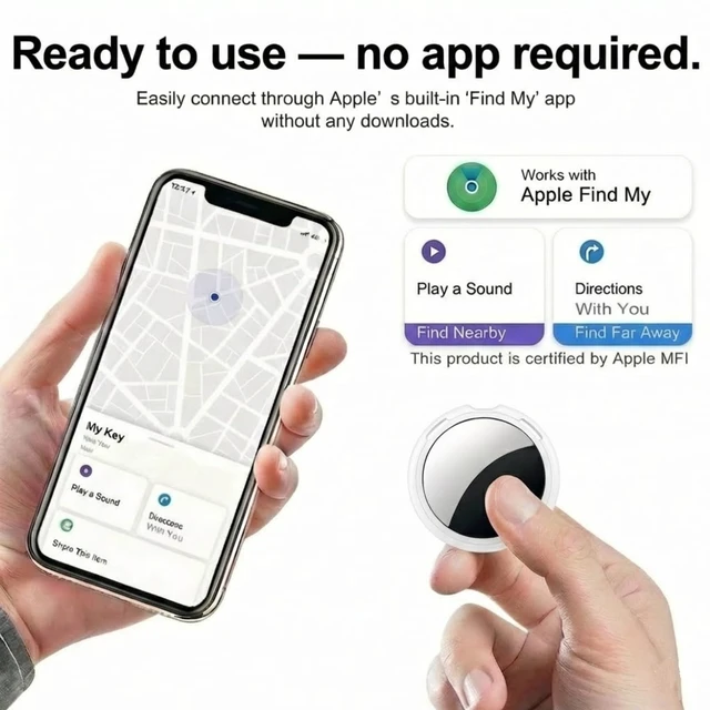 Alt view image 5 of 6 - 2 Pack Apple MFi Certified Tracker Tags Works with Apple Find My (iOS Only) Bluetooth Item Finder Replaceable Battery Waterproof Smart Tag for Keys Wallet Pets Backpack Luggage Bags Worldwide Tracking