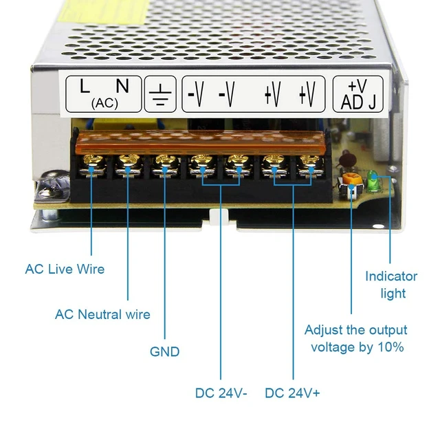 Alt view image 5 of 7 - DC 24V 5A Switching Power Supply 120W AC/DC Adapter Transformer AC 110V/220V to DC 24Volt 5amp 4A Converter,2 Channels,for LED Strip Lights 3D Printer CCTV Camera LCD Monitor,Indoor Use