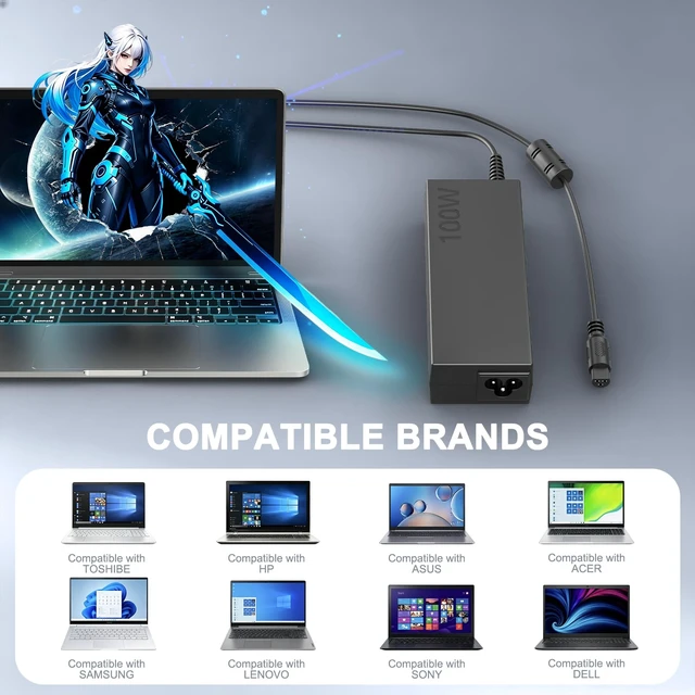 Alt view image 5 of 7 - 100W Universal Laptop Charger 15 Tips for HP Dell Lenovo Acer Asus Toshiba 15 Tips Compatible with HP Dell Lenovo Acer Asus Toshiba Sony Gateway Samsung Notebook Chromebook, for 90W 65W 45W Laptops