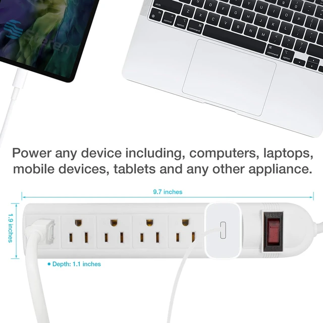 Alt view image 3 of 7 - Power Strip with 3 Ft Cord, Flat Plug Surge Protector with 6 AC 90 Degree Spacious Outlets, 3 Ft Extension Cord for Home Office, Dorm Essentials 240 Joules, ETL Listed White