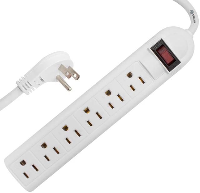 Main image of Power Strip with 3 Ft Cord, Flat Plug Surge Protector with 6 AC 90 Degree Spacious Outlets, 3 Ft Extension Cord for Home Office, Dorm Essentials 240 Joules, ETL Listed White