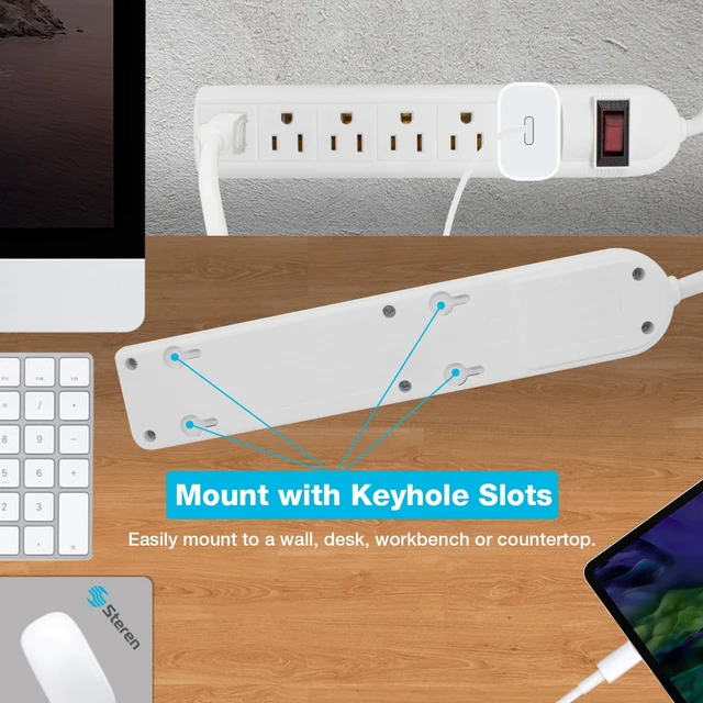 Alt view image 4 of 7 - Power Strip with 3 Ft Cord, Flat Plug Surge Protector with 6 AC 90 Degree Spacious Outlets, 3 Ft Extension Cord for Home Office, Dorm Essentials 240 Joules, ETL Listed White