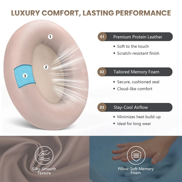 Alt view image 2 of 7 - Studio Pro Headphone Ear Pads, Replacement Earpads/Cushions for Beats Studio Pro, with Premium Protein Leather, Resilient Memory Foam, Added Thickness