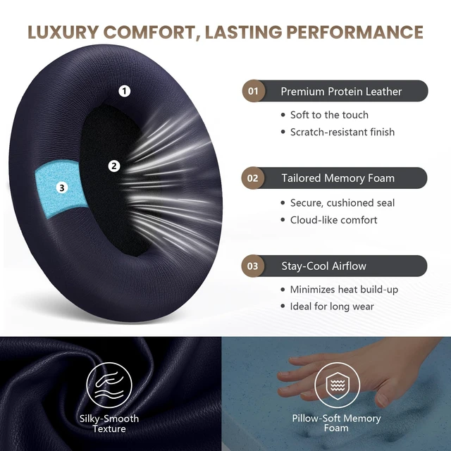 Alt view image 2 of 7 - Studio Pro Headphone Ear Pads, Replacement Earpads/Cushions for Beats Studio Pro, with Premium Protein Leather, Resilient Memory Foam, Added Thickness