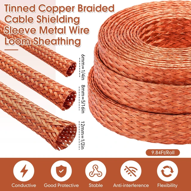 Alt view image 2 of 7 - Orange 3 Rolls Tinned Copper Braid Cable Shielding Sleeve