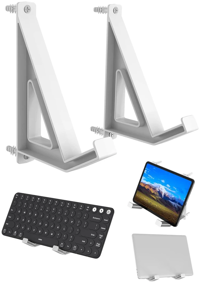 Main image of Wall Mount Storage Organizer for Keyboard/Laptop/Tablet, (White) Universal, Wall Display Rack Holder for Electronics, Compatible with Wall Hangers for Pictures/Paintings/Frames/Books