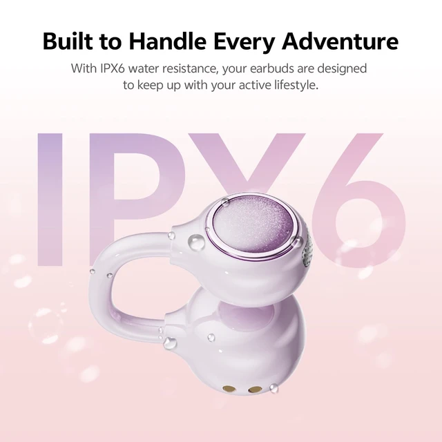 Alt view image 7 of 7 - 2026 Open Ear Clip-On Earbuds, Bluetooth 6.0, Mirror Case,40H, IPX6 Open Ear Earbuds for Women Stylish powder compact case with LED display and mirror, 40H playtime and IPX6 Waterproof purple