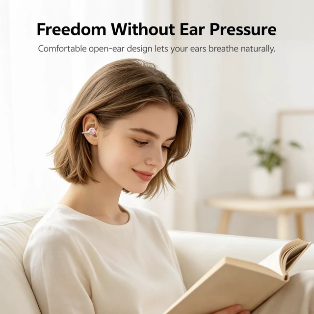 Alt view image 5 of 7 - 2026 Open Ear Clip-On Earbuds, Bluetooth 6.0, Mirror Case,40H, IPX6 Open Ear Earbuds for Women Stylish powder compact case with LED display and mirror, 40H playtime and IPX6 Waterproof purple
