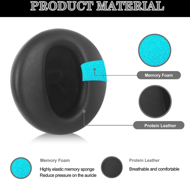 Alt view image 3 of 6 - Replacement Ear Pads for Wyze Headphones, Protein Leather, Black Soft protein leather with memory foam, noise isolating, snap-on installation, replacement cushions for Wyze headphones