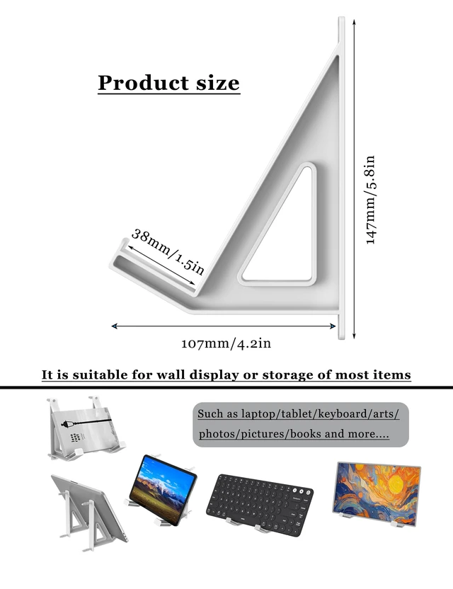 Alt view image 2 of 7 - Wall Mount Storage Organizer for Keyboard/Laptop/Tablet, (White) Universal, Wall Display Rack Holder for Electronics, Compatible with Wall Hangers for Pictures/Paintings/Frames/Books