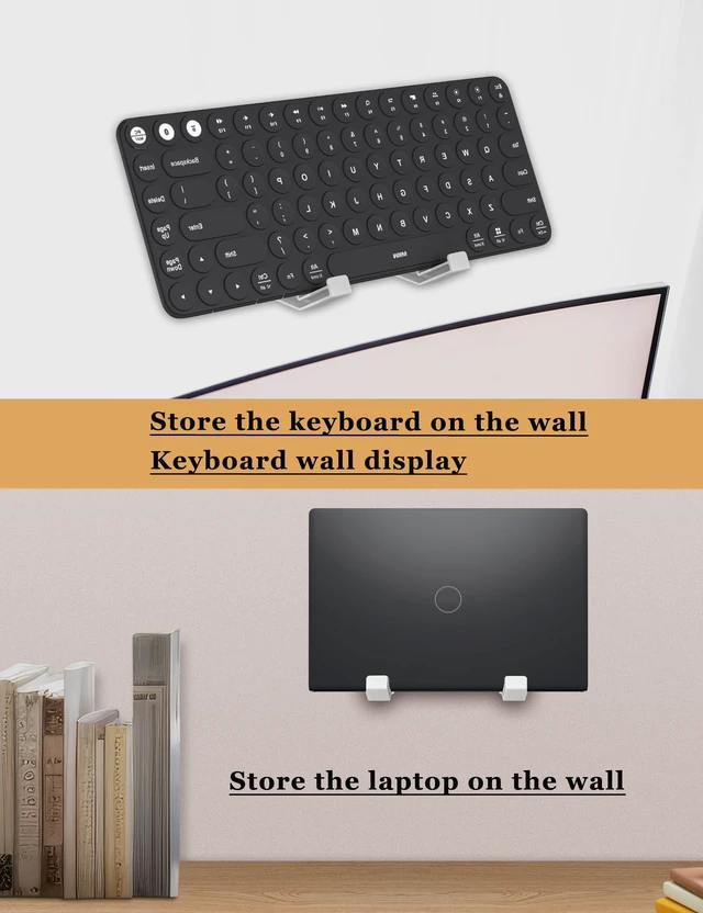 Alt view image 3 of 7 - Wall Mount Storage Organizer for Keyboard/Laptop/Tablet, (White) Universal, Wall Display Rack Holder for Electronics, Compatible with Wall Hangers for Pictures/Paintings/Frames/Books