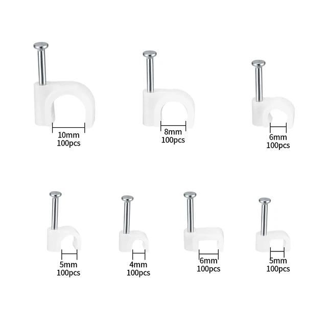 Alt view image 2 of 7 - 700 Pcs Cable Clips with Steel Nails, Cable Wire Cord Management Clips, White Ethernet Cable/Coax Cable/Cable Cord Holder Staples Clips with Tacks Nails for Wall, 4mm 5mm 6mm 8mm 10mm