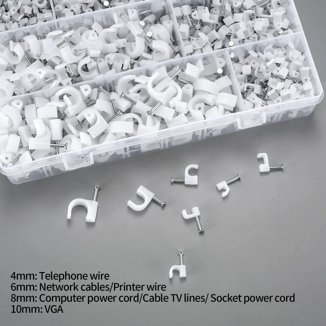 Alt view image 3 of 7 - 700 Pcs Cable Clips with Steel Nails, Cable Wire Cord Management Clips, White Ethernet Cable/Coax Cable/Cable Cord Holder Staples Clips with Tacks Nails for Wall, 4mm 5mm 6mm 8mm 10mm