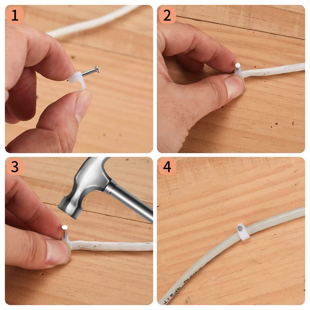 Alt view image 5 of 7 - 700 Pcs Cable Clips with Steel Nails, Cable Wire Cord Management Clips, White Ethernet Cable/Coax Cable/Cable Cord Holder Staples Clips with Tacks Nails for Wall, 4mm 5mm 6mm 8mm 10mm