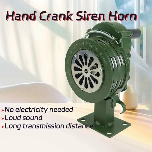 Alt view image 2 of 7 - Hand Crank Air Raid Siren 110dB Base Mount Manual Emergency Alarm Base/table mount design,Loud enough for outdoor emergency & survival alerts, Durable construction