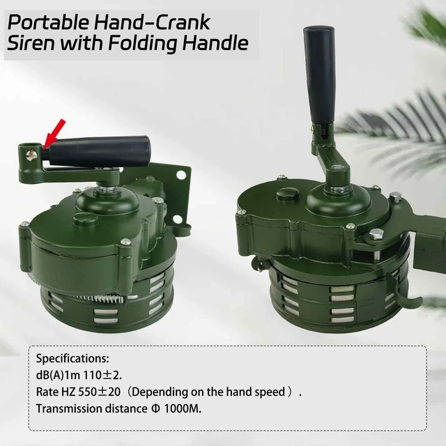 Alt view image 4 of 7 - Hand Crank Air Raid Siren 110dB Base Mount Manual Emergency Alarm Base/table mount design,Loud enough for outdoor emergency & survival alerts, Durable construction