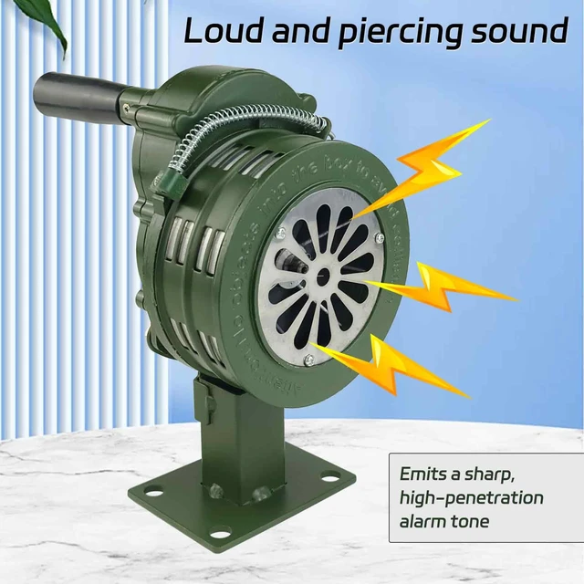 Alt view image 5 of 7 - Hand Crank Air Raid Siren 110dB Base Mount Manual Emergency Alarm Base/table mount design,Loud enough for outdoor emergency & survival alerts, Durable construction
