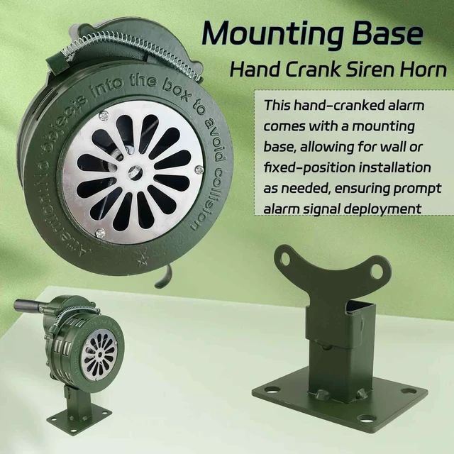Alt view image 6 of 7 - Hand Crank Air Raid Siren 110dB Base Mount Manual Emergency Alarm Base/table mount design,Loud enough for outdoor emergency & survival alerts, Durable construction
