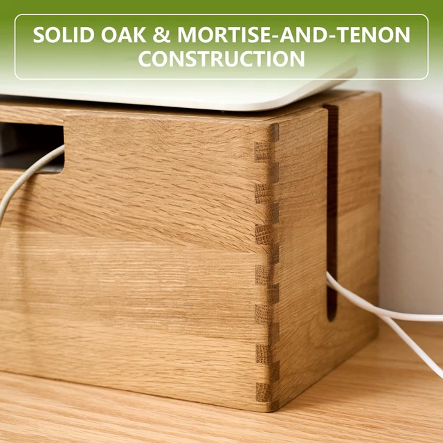Alt view image 3 of 7 - Oak Wood Cable Management Box - Large Cord Hider & Organizer with Magnetic Lid for Desk & Floor Cables in Home Office, Living Room, Bedroom (Natural)