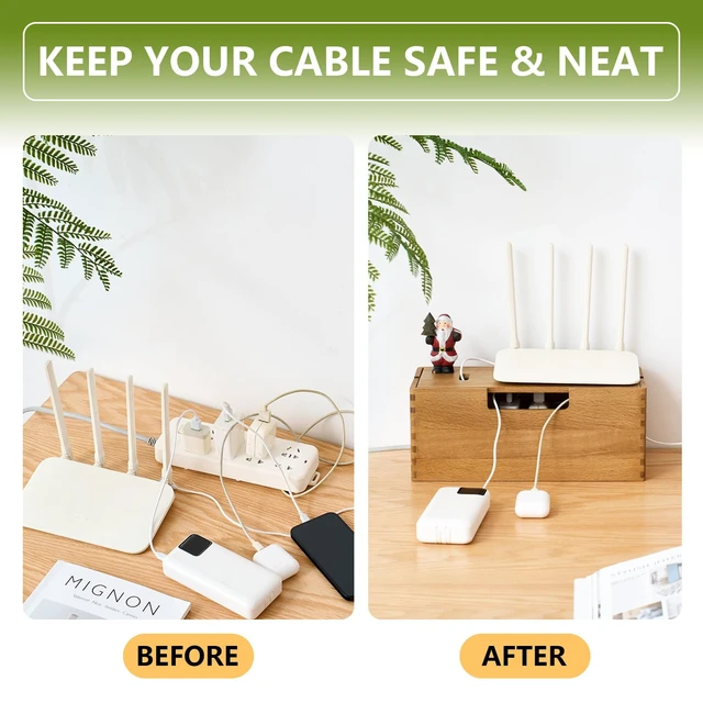 Alt view image 5 of 7 - Oak Wood Cable Management Box - Large Cord Hider & Organizer with Magnetic Lid for Desk & Floor Cables in Home Office, Living Room, Bedroom (Natural)