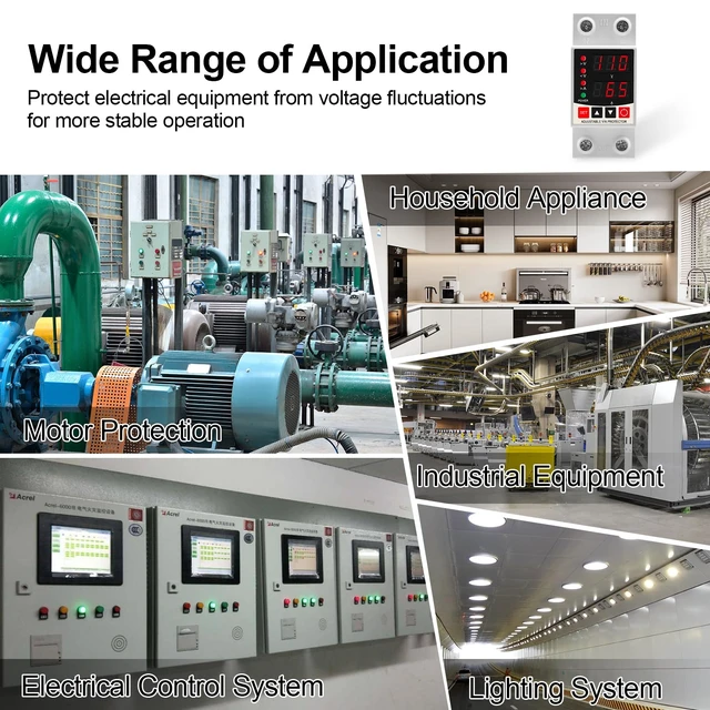 Alt view image 5 of 7 - Adjustable V/A Protector Over/Under Voltage & Overcurrent Protection Intelligent Relay Reset Protector Voltage Output Stabilizer for Home Office Appliance, AC110V DC85-300V 63A, Din Rail Mount