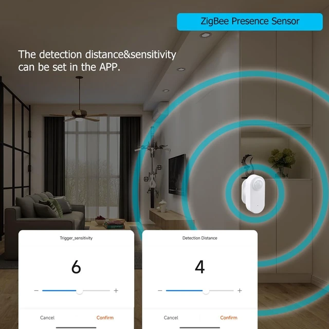 Alt view image 7 of 7 - Presence Sensor Wireless, Smart Motion Sensor Zigbee 24 GHz Radar MmWave Presence Sensor Movement Body Motion Detection with Luminance/Distance Tuya Smart Life Home Assistant