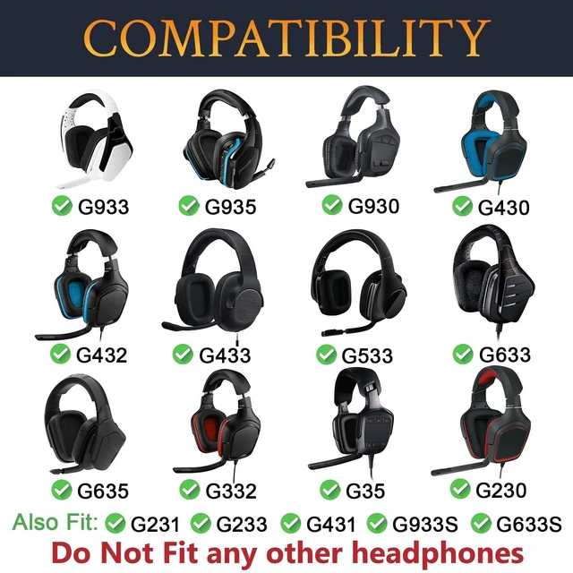 Alt view image 2 of 4 - Full Mesh Earpads for Logitech G935/G933/G930/G432/G35 - Black for G35/G930/G933/G935/G633/G635/G533/G430/G431/G432/G433/G332/G230/G231/G233 Headphones