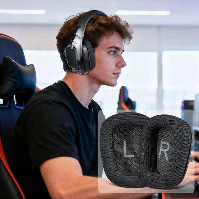 Alt view image 4 of 4 - Full Mesh Earpads for Logitech G935/G933/G930/G432/G35 - Black for G35/G930/G933/G935/G633/G635/G533/G430/G431/G432/G433/G332/G230/G231/G233 Headphones