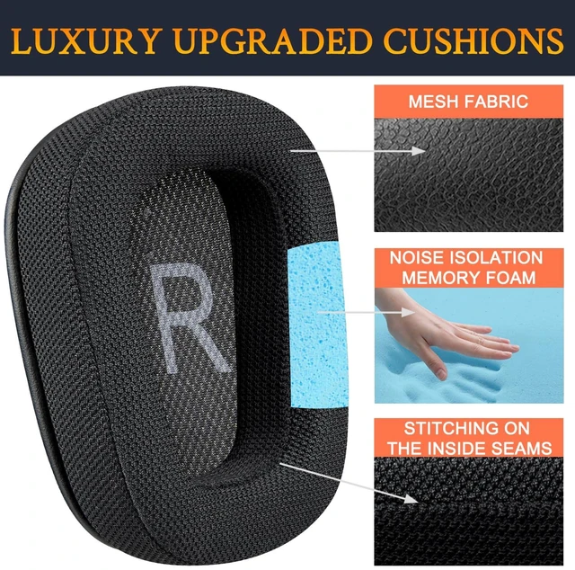 Alt view image 3 of 4 - Full Mesh Earpads for Logitech G935/G933/G930/G432/G35 - Black for G35/G930/G933/G935/G633/G635/G533/G430/G431/G432/G433/G332/G230/G231/G233 Headphones