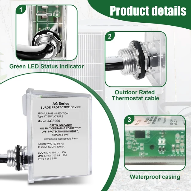 Alt view image 5 of 7 - HVAC Surge Protector for AG3000 120/240V, House Surge Protectors, AC Surge Protector, Universal Surge Protective Device, Watertight Enclosure