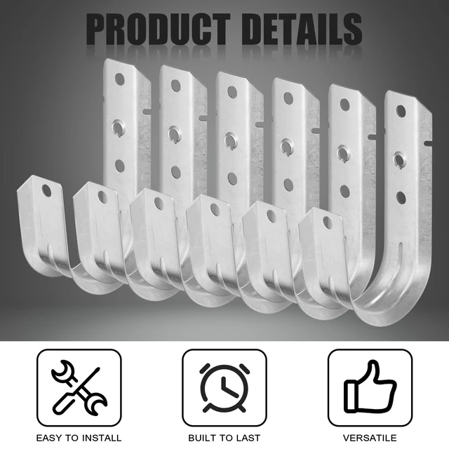 Alt view image 4 of 7 - 60 Pcs 2 Inch Cable Support Galvanized Steel J Hooks for Hanging Heavy Duty Silver J Hook with Screw Holes, Wall Mount for Vertical Surfaces, Efficient Cable Organization Solution