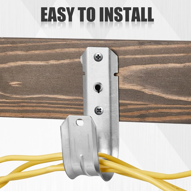 Alt view image 5 of 7 - 60 Pcs 2 Inch Cable Support Galvanized Steel J Hooks for Hanging Heavy Duty Silver J Hook with Screw Holes, Wall Mount for Vertical Surfaces, Efficient Cable Organization Solution