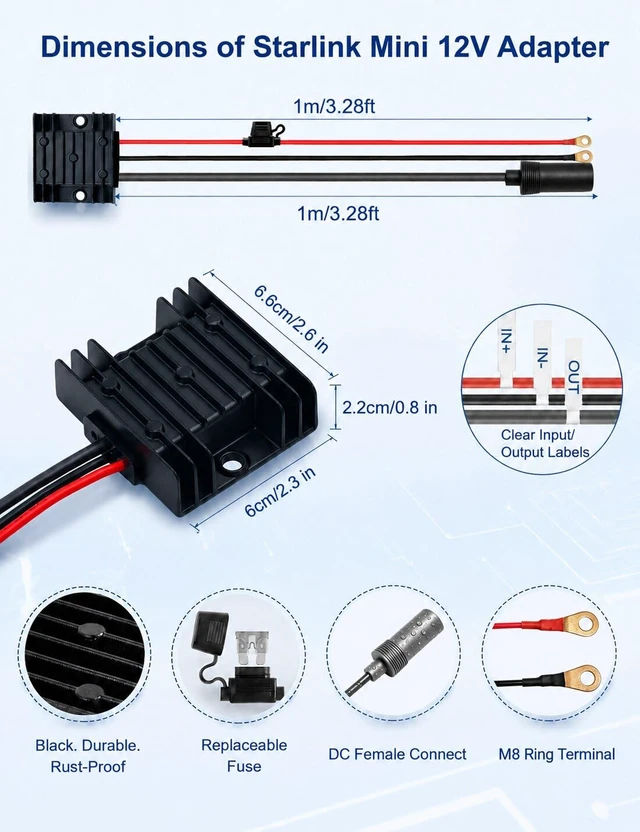 Alt view image 6 of 7 - starlink mini Power Supply, 9-28V to 30V 3.5A, Waterproof for RV Marine Never lose signal off-grid, 9-28V DC boost to 105W, IP68 sealed, Female plug, Truck & outdoor, starlink mini accessories