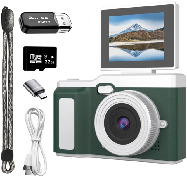 Main image of Digital Camera, Digital Camera with Flip Screen Portable Camera (Green) 180° Flip Screen, Point and Shoot for Photography Retro Collectible Camera for Beginner, Travel, Parties, Birthday