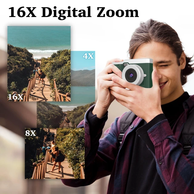 Alt view image 2 of 7 - Digital Camera, Digital Camera with Flip Screen Portable Camera (Green) 180° Flip Screen, Point and Shoot for Photography Retro Collectible Camera for Beginner, Travel, Parties, Birthday