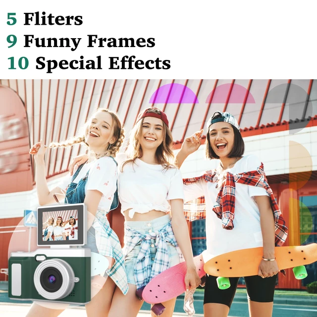 Alt view image 4 of 7 - Digital Camera, Digital Camera with Flip Screen Portable Camera (Green) 180° Flip Screen, Point and Shoot for Photography Retro Collectible Camera for Beginner, Travel, Parties, Birthday