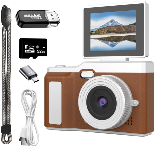 Main image of Digital Camera, Digital Camera with Flip Screen Portable Camera (Brown) 180° Flip Screen, Point and Shoot for Photography Retro Collectible Camera for Beginner, Travel, Parties, Birthday
