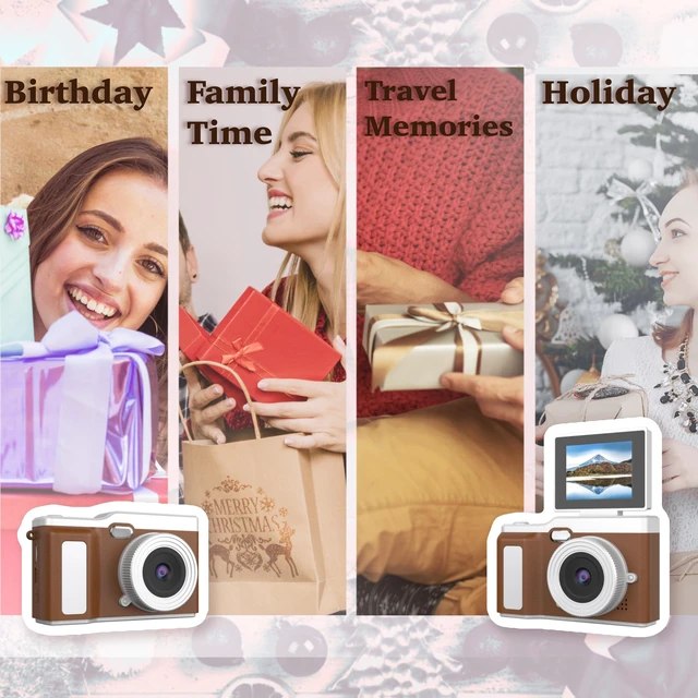 Alt view image 6 of 7 - Digital Camera, Digital Camera with Flip Screen Portable Camera (Brown) 180° Flip Screen, Point and Shoot for Photography Retro Collectible Camera for Beginner, Travel, Parties, Birthday