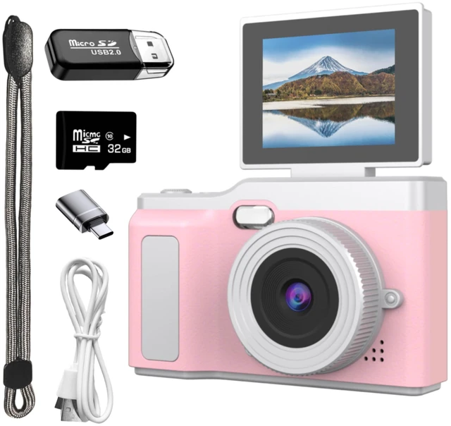 Main image of Digital Camera, Digital Camera with Flip Screen Portable Camera (Pink) 180° Flip Screen, Point and Shoot for Photography Retro Collectible Camera for Beginner, Travel, Parties, Birthday