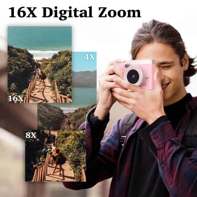 Alt view image 6 of 7 - Digital Camera, Digital Camera with Flip Screen Portable Camera (Pink) 180° Flip Screen, Point and Shoot for Photography Retro Collectible Camera for Beginner, Travel, Parties, Birthday