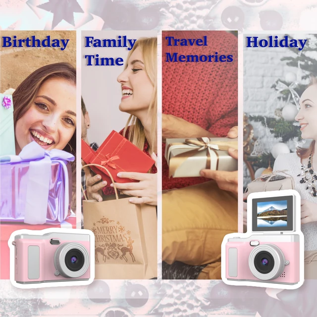 Alt view image 7 of 7 - Digital Camera, Digital Camera with Flip Screen Portable Camera (Pink) 180° Flip Screen, Point and Shoot for Photography Retro Collectible Camera for Beginner, Travel, Parties, Birthday
