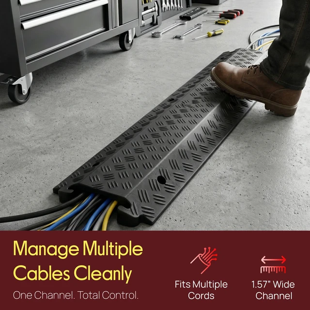 Alt view image 6 of 7 - 40-Inch Rubber Cable Protector Ramp - Channel Heavy Floor Cord Concealer for Extension Cords & Hoses, Driveway Protective Covering Armor, 11,000 lbs Load Capacity, Indoor/Outdoor Use (Pack of 2)