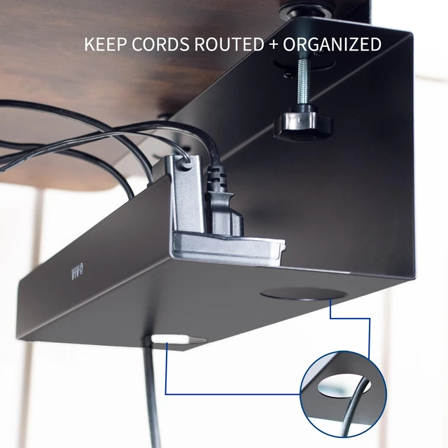 Alt view image 2 of 7 - Black Clamp-on 17 in Cable Management Tray, DESK-CM6L-B No Drill, Under Desk, Sturdy Steel Power Strip Holder, Under Standing Desk Steel Cord Organizer, 1 Tray