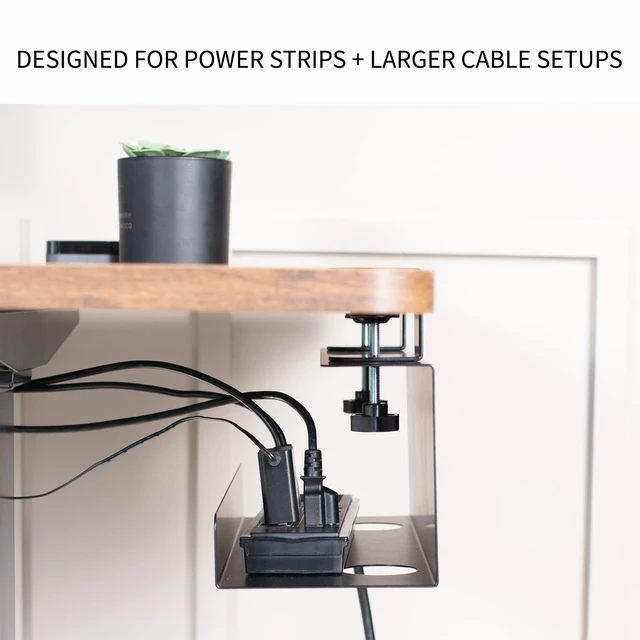 Alt view image 4 of 7 - Black Clamp-on 17 in Cable Management Tray, DESK-CM6L-B No Drill, Under Desk, Sturdy Steel Power Strip Holder, Under Standing Desk Steel Cord Organizer, 1 Tray