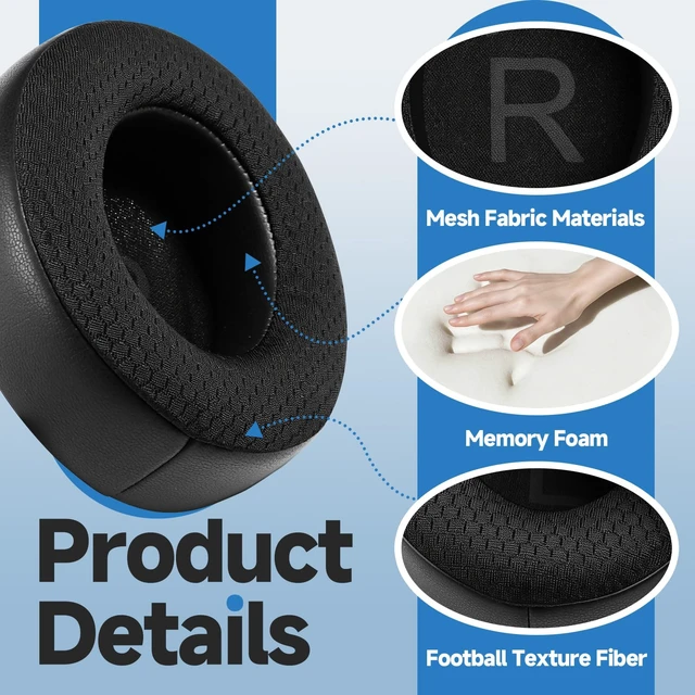 Alt view image 3 of 7 - Replacement Ear Pads Compatible with Raycon Fitness & Everyday Headphones 1 Pair,Mesh Fabric Ear Pads Cushions with High-Density Memory Foam
