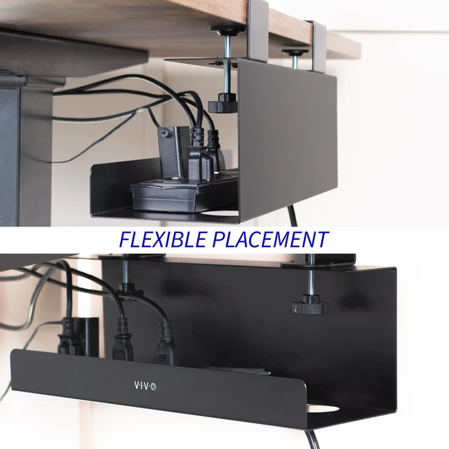 Alt view image 7 of 7 - Black Clamp-on 17 in Cable Management Tray, DESK-CM6L-B No Drill, Under Desk, Sturdy Steel Power Strip Holder, Under Standing Desk Steel Cord Organizer, 1 Tray